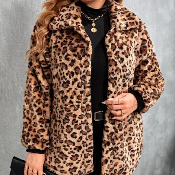 Cozy Plus Leopard Print Teddy Jacket Coat - Picture 2 of 5